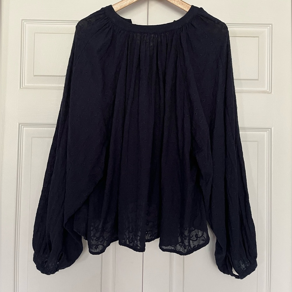 {Free People} From the Clouds Peasant Eyelet Blouse in Navy - Women's Small - Picture 8 of 13